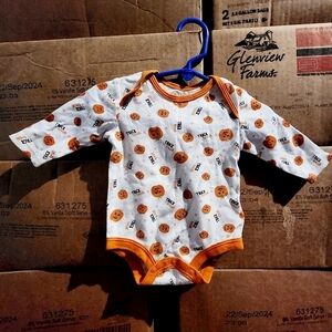 Halloween Trick or Treat One Piece Long Sleeve Unisex Size 0/3M White Orange EUC